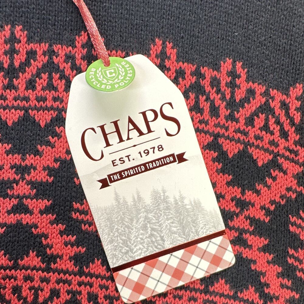 Chaps Mens L Black Red Crew Neck Fair Isle Cotton Knit Pullover Sweater Logo - Picture 2 of 13